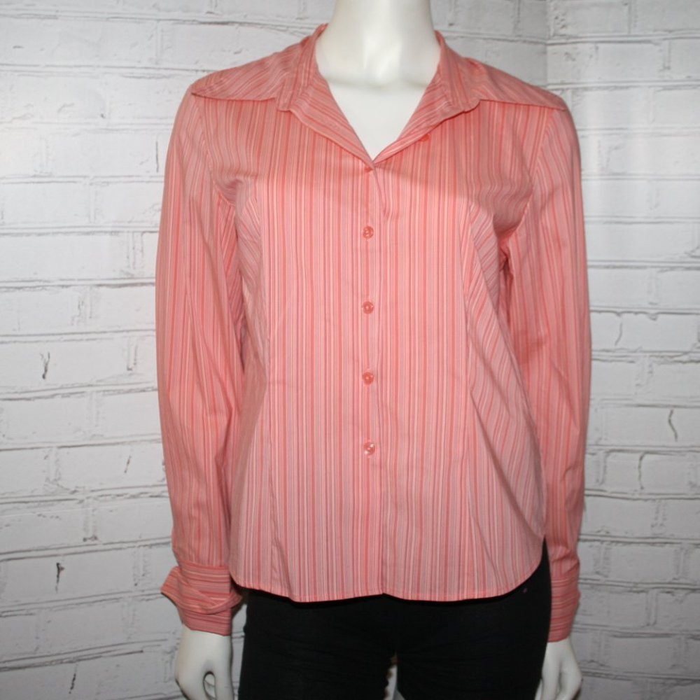 🍑🌸✨ Worthington Petite Blouse · Pink & Peach Stripes · Size 8P